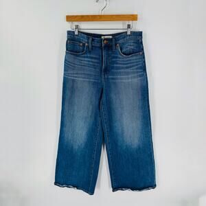 Madewell Wide Leg Crop Jeans Size 29 Medium Wash Denim Raw Hem High Rise